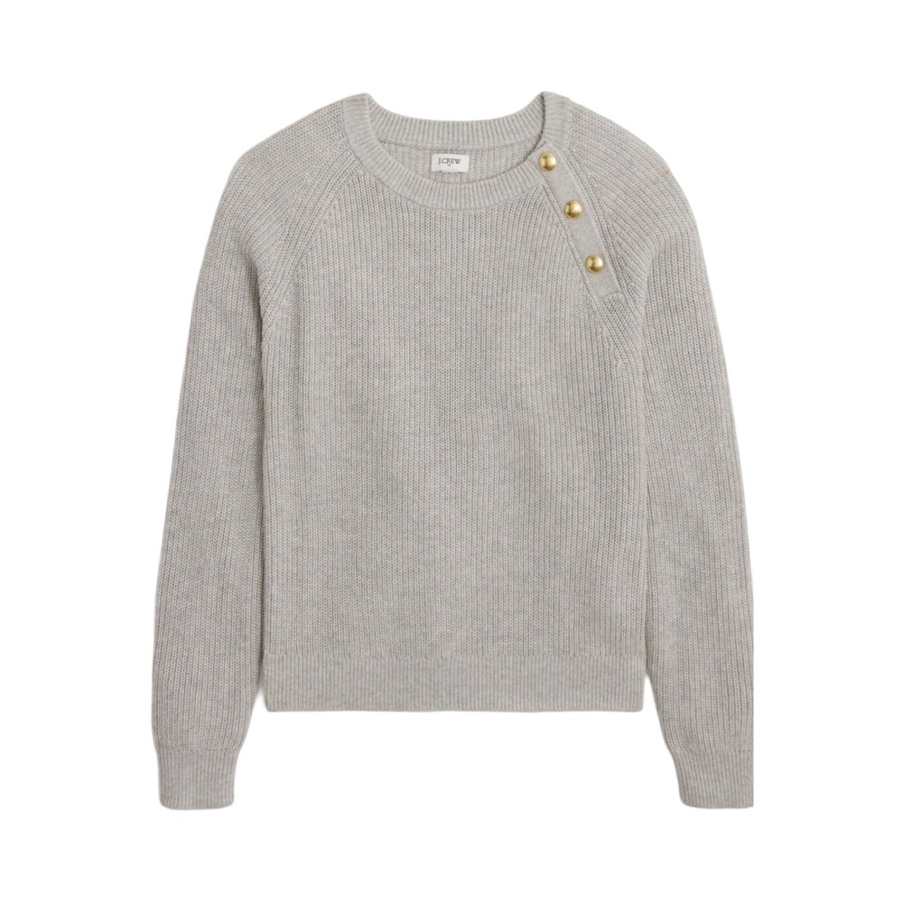 J. Crew Light Gray Crewneck Sweater with Gold Buttons